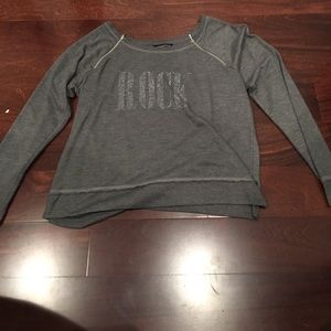 Long Sleeve Shirt with Rhinestones and Zippers